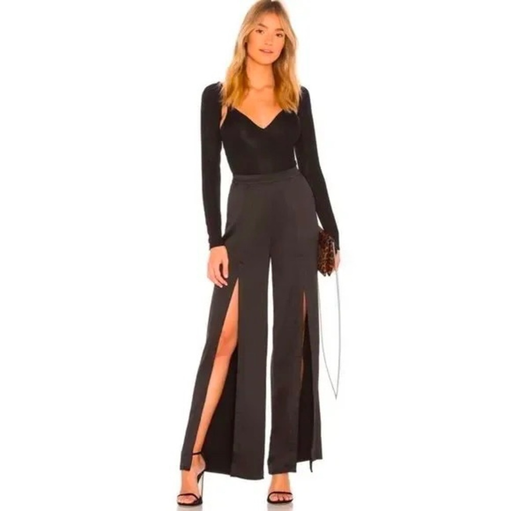NBD REVOLVE Drew High Slit Silky Satin Party Pant size small NWT
